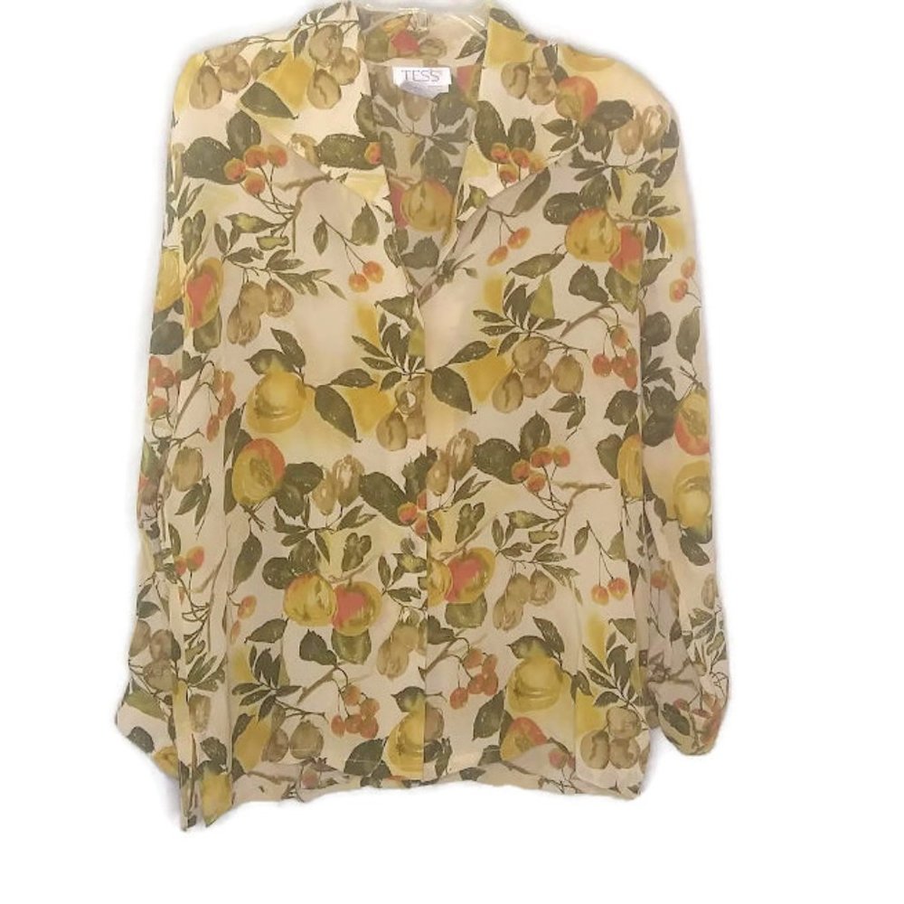 Vintage Tess Silk Pear Print Blouse